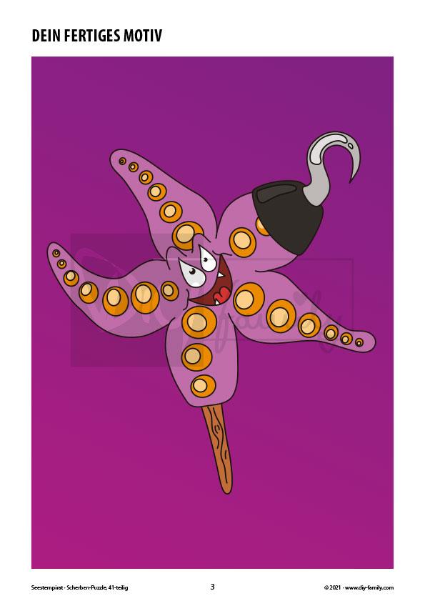 Seestern Pirat – Scherben-Puzzle zum Ausdrucken, Ausschneiden und Ausmalen