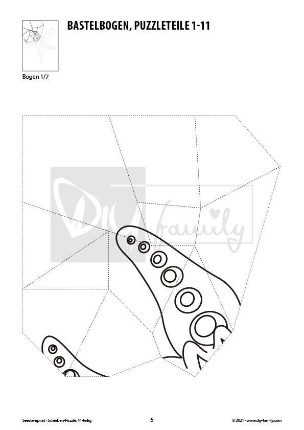 Seestern Pirat – Scherben-Puzzle zum Ausdrucken, Ausschneiden und Ausmalen