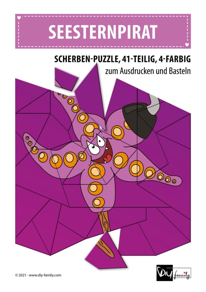Seestern – Scherben-Puzzle zum Ausdrucken und Ausschneiden