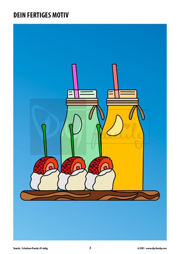 Snacks – Scherben-Puzzle zum Ausdrucken, Ausschneiden und Ausmalen