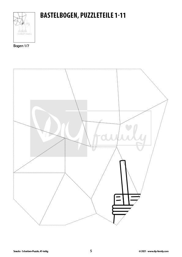 Snacks – Scherben-Puzzle zum Ausdrucken, Ausschneiden und Ausmalen