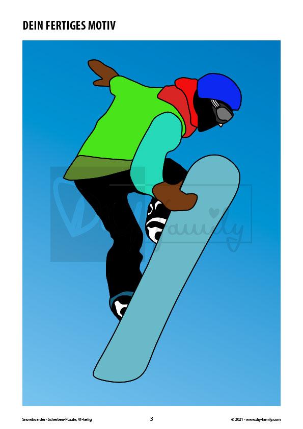 Snowboarder – Scherben-Puzzle zum Ausdrucken, Ausschneiden und Ausmalen