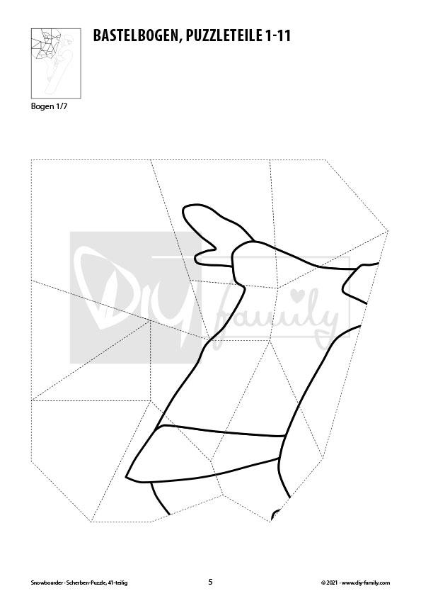 Snowboarder – Scherben-Puzzle zum Ausdrucken, Ausschneiden und Ausmalen