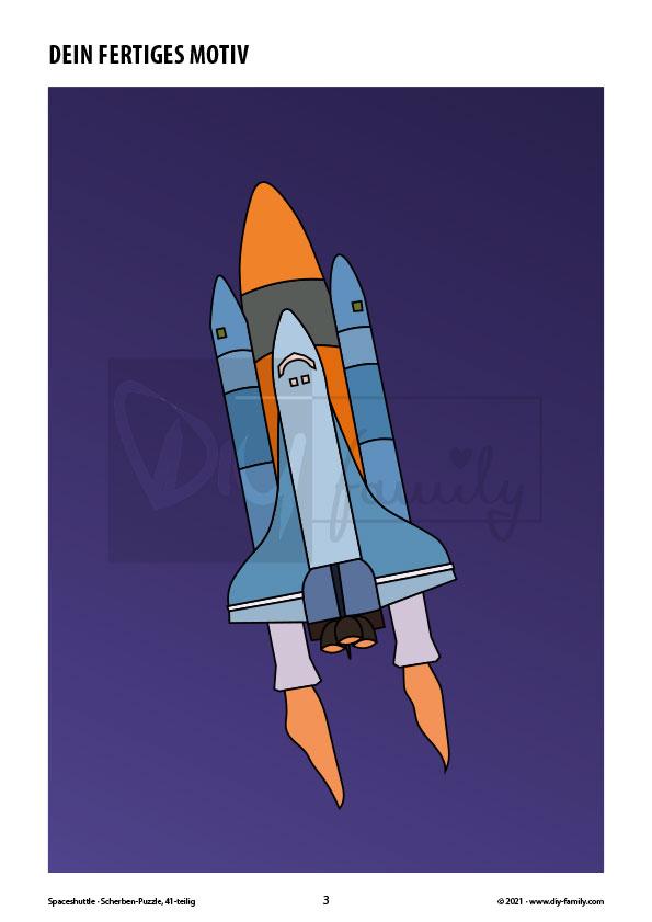 Spaceshuttle – Scherben-Puzzle zum Ausdrucken, Ausschneiden und Ausmalen