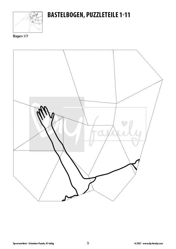 Speerwerferin – Scherben-Puzzle zum Ausdrucken, Ausschneiden und Ausmalen