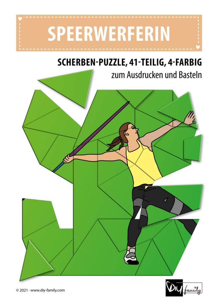 Speerwerferin – Scherben-Puzzle zum Ausdrucken und Ausschneiden