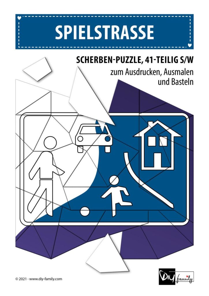 Spielstrasse – Scherben-Puzzle zum Ausdrucken, Ausschneiden und Ausmalen