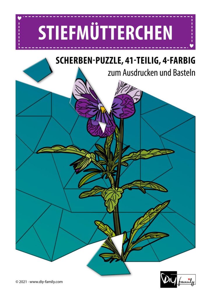 Stiefmütterchen – Scherben-Puzzle zum Ausdrucken und Ausschneiden
