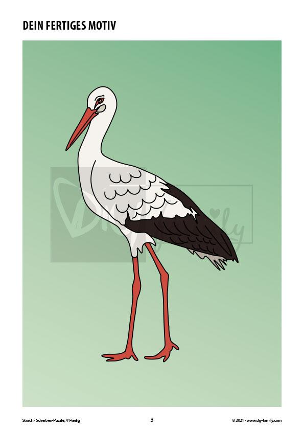 Storch – Scherben-Puzzle zum Ausdrucken, Ausschneiden und Ausmalen