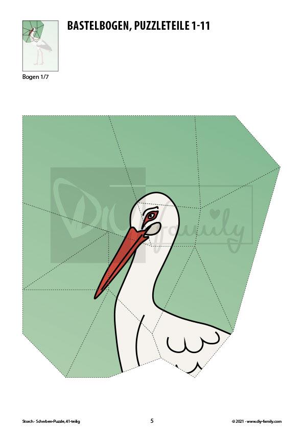 Storch – Scherben-Puzzle zum Ausdrucken und Ausschneiden