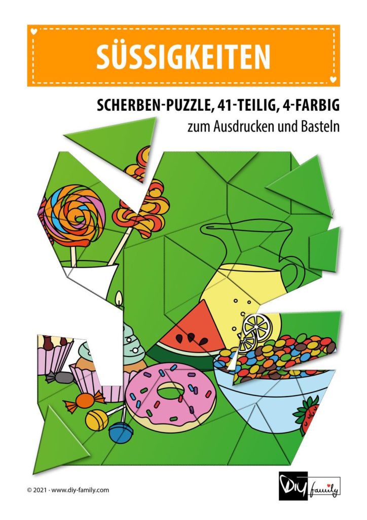 Süßigkeiten – Scherben-Puzzle zum Ausdrucken und Ausschneiden