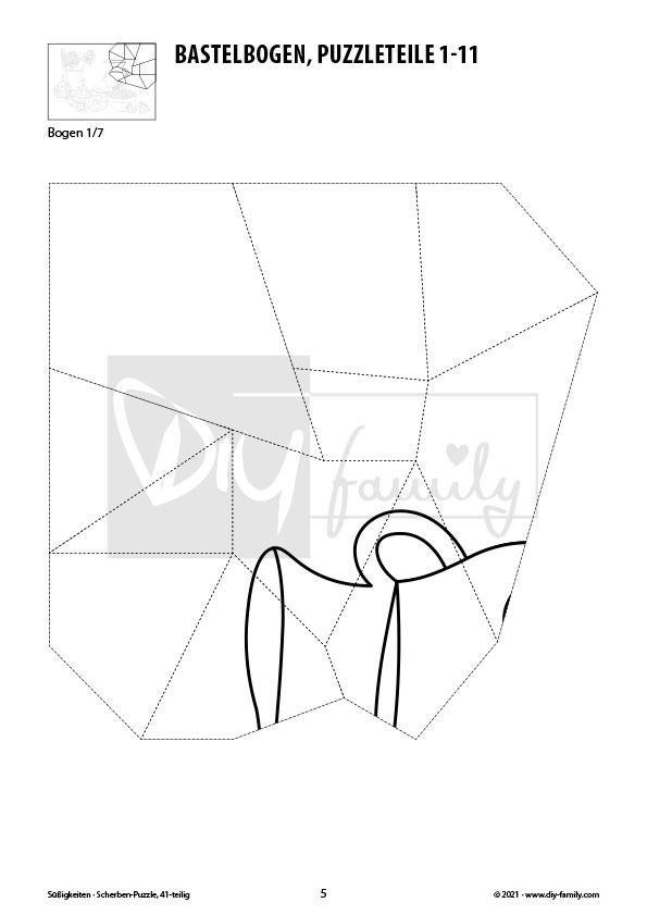Süßigkeiten – Scherben-Puzzle zum Ausdrucken, Ausschneiden und Ausmalen