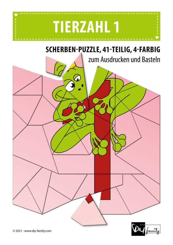 Tierzahlen 1 – Scherben-Puzzle zum Ausdrucken und Ausschneiden