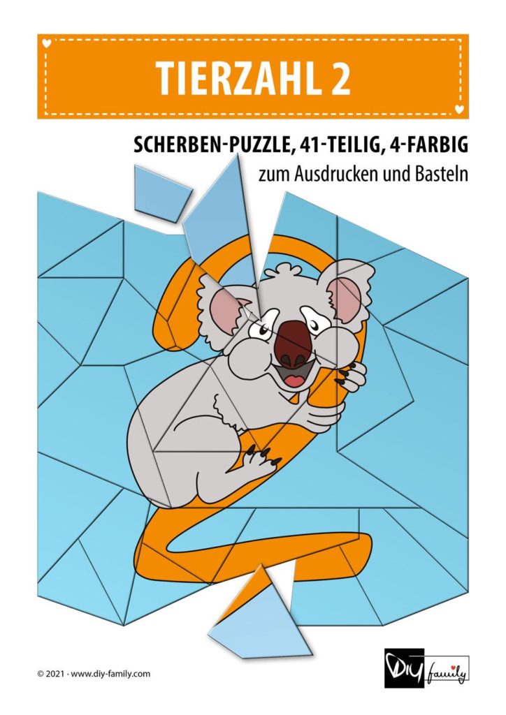 Tierzahlen 2 – Scherben-Puzzle zum Ausdrucken und Ausschneiden