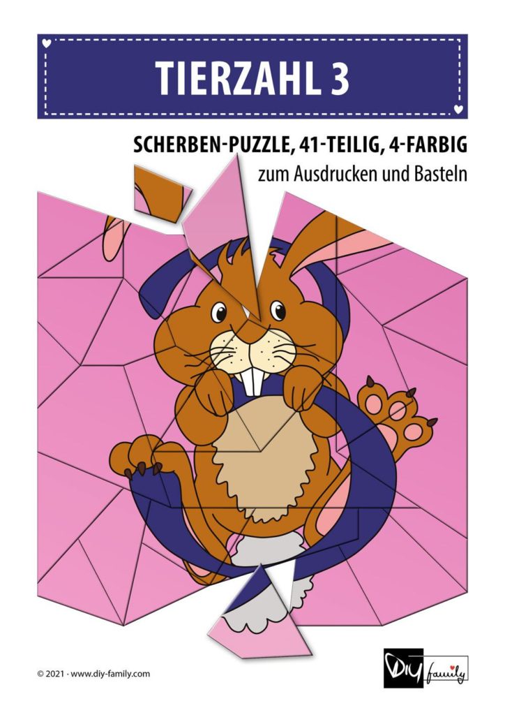 Tierzahlen 3 – Scherben-Puzzle zum Ausdrucken und Ausschneiden