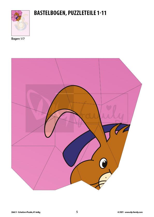 Tierzahlen 3 – Scherben-Puzzle zum Ausdrucken und Ausschneiden