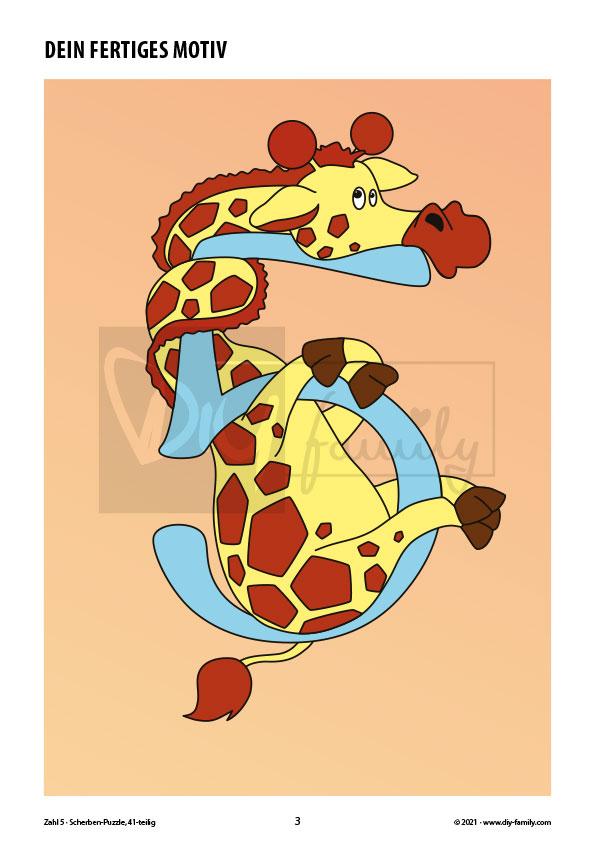 Tierzahlen 5 – Scherben-Puzzle zum Ausdrucken und Ausschneiden