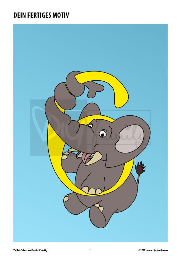 Tierzahlen 6 – Scherben-Puzzle zum Ausdrucken und Ausschneiden