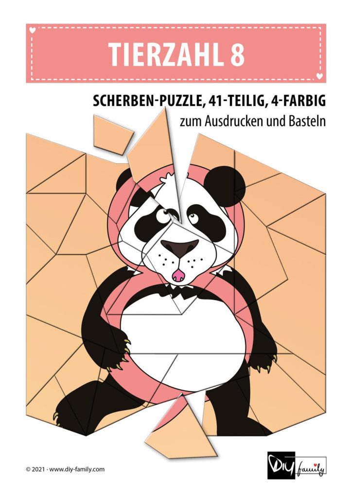 Tierzahlen 8 – Scherben-Puzzle zum Ausdrucken und Ausschneiden