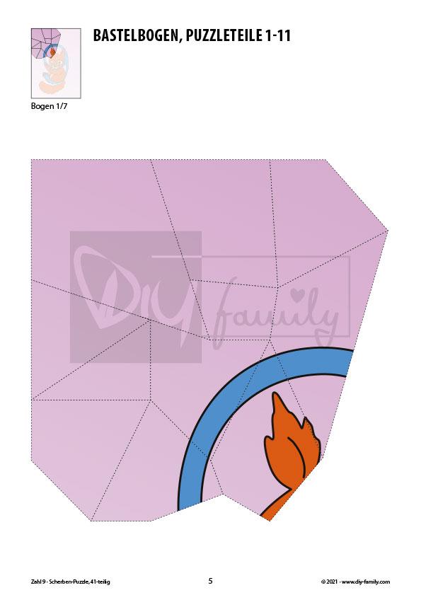 Tierzahlen 9 – Scherben-Puzzle zum Ausdrucken und Ausschneiden