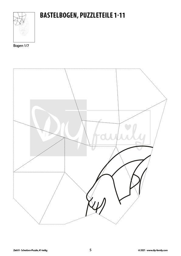 Tierzahlen 0 – Scherben-Puzzle zum Ausdrucken, Ausschneiden und Ausmalen