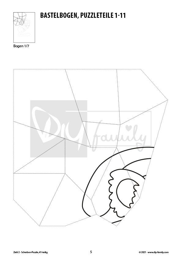 Tierzahlen 2 – Scherben-Puzzle zum Ausdrucken, Ausschneiden und Ausmalen