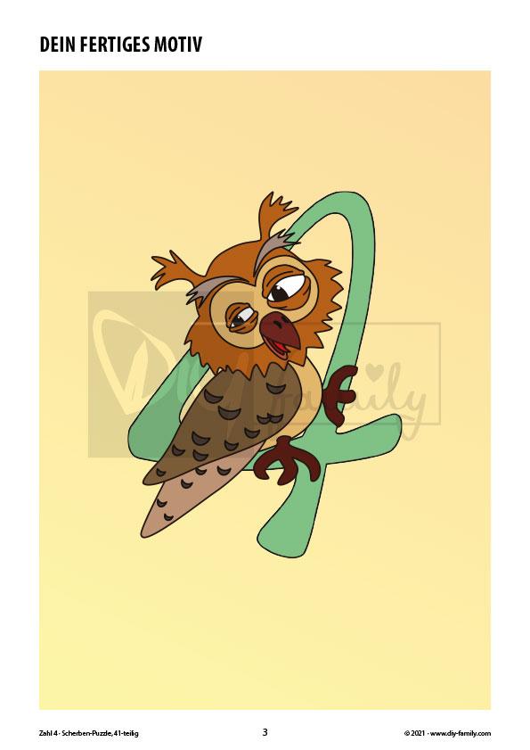 Tierzahlen 4 – Scherben-Puzzle zum Ausdrucken, Ausschneiden und Ausmalen