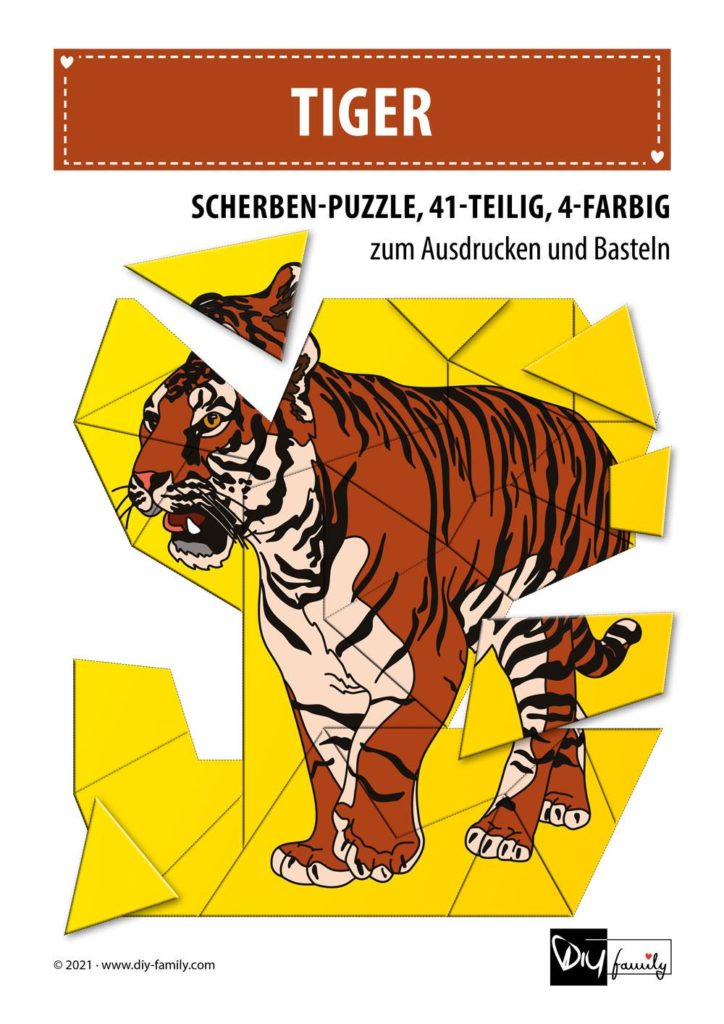Tiger – Scherben-Puzzle zum Ausdrucken und Ausschneiden