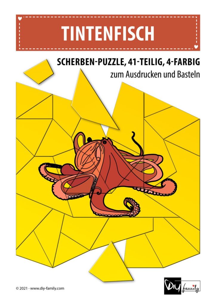 Tintenfisch – Scherben-Puzzle zum Ausdrucken und Ausschneiden
