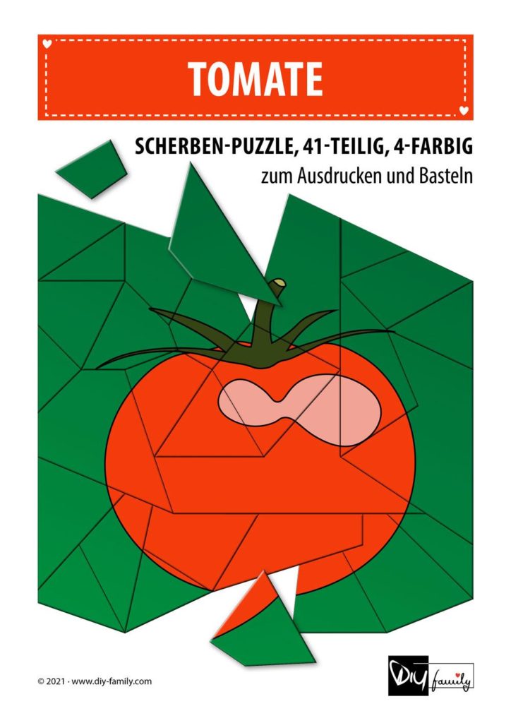Tomate – Scherben-Puzzle zum Ausdrucken und Ausschneiden