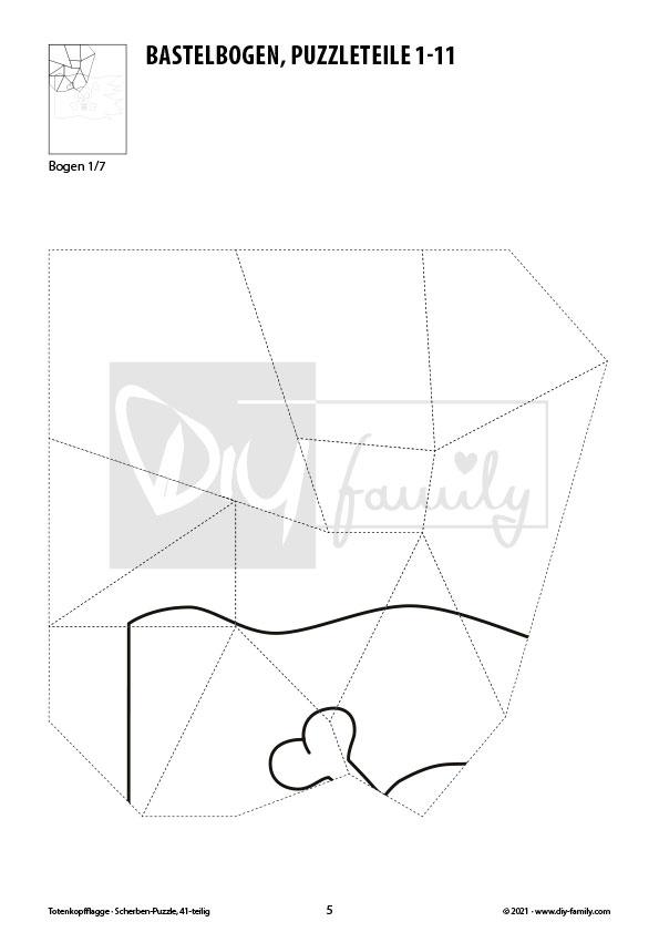 Piratenflagge – Scherben-Puzzle zum Ausdrucken, Ausschneiden und Ausmalen