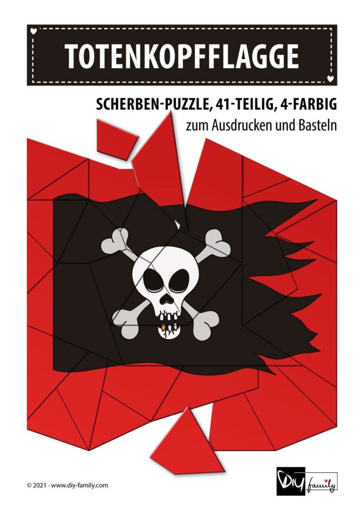 Totenkopfflagge – Scherben-Puzzle zum Ausdrucken und Ausschneiden