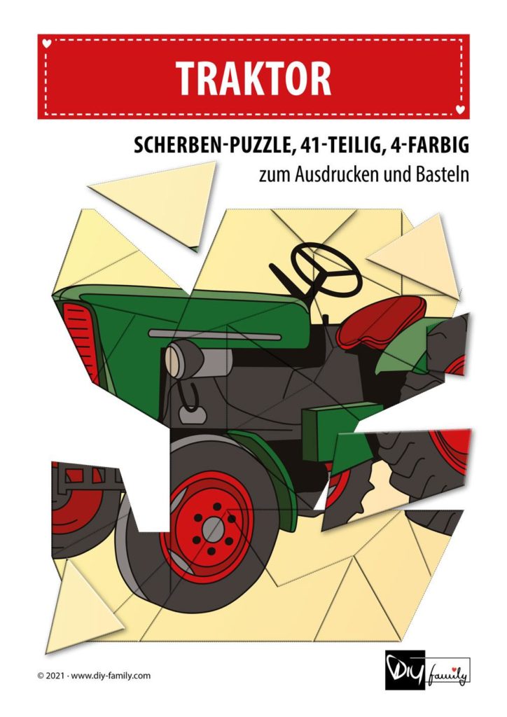 Traktor – Scherben-Puzzle zum Ausdrucken und Ausschneiden