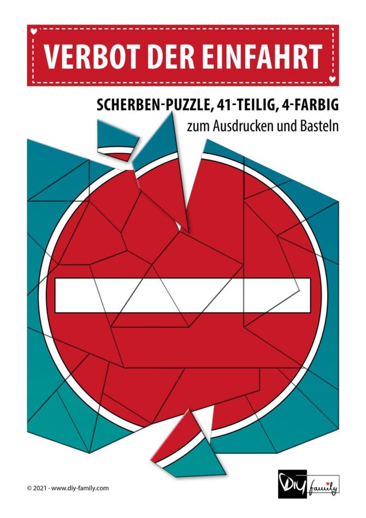Verbot der Einfahrt – Scherben-Puzzle zum Ausdrucken und Ausschneiden
