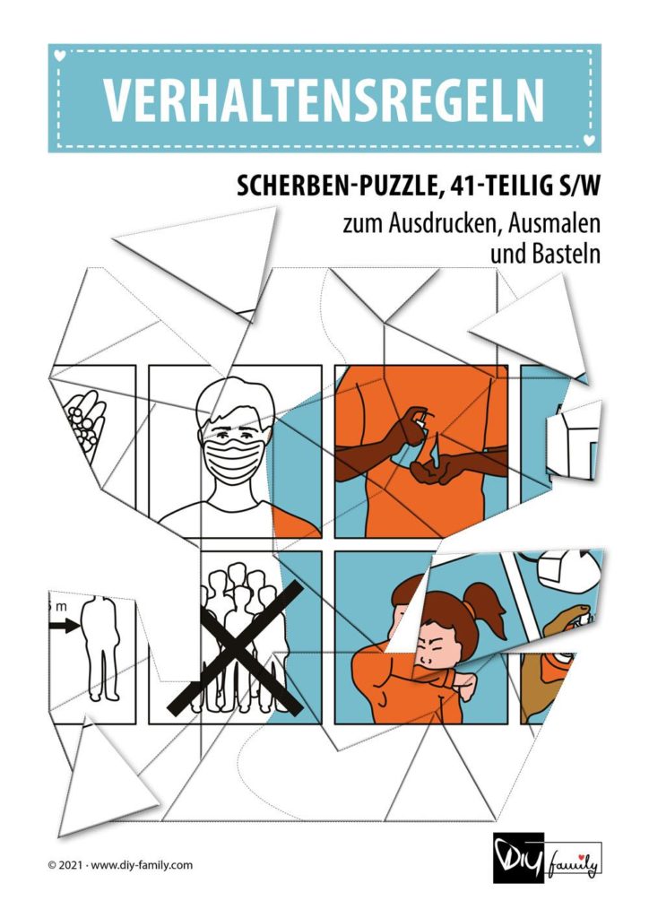 Verhaltensregeln – Scherben-Puzzle zum Ausdrucken, Ausschneiden und Ausmalen