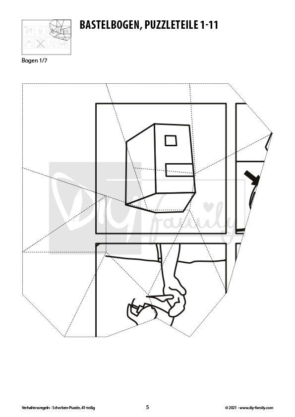 Verhaltensregeln – Scherben-Puzzle zum Ausdrucken, Ausschneiden und Ausmalen