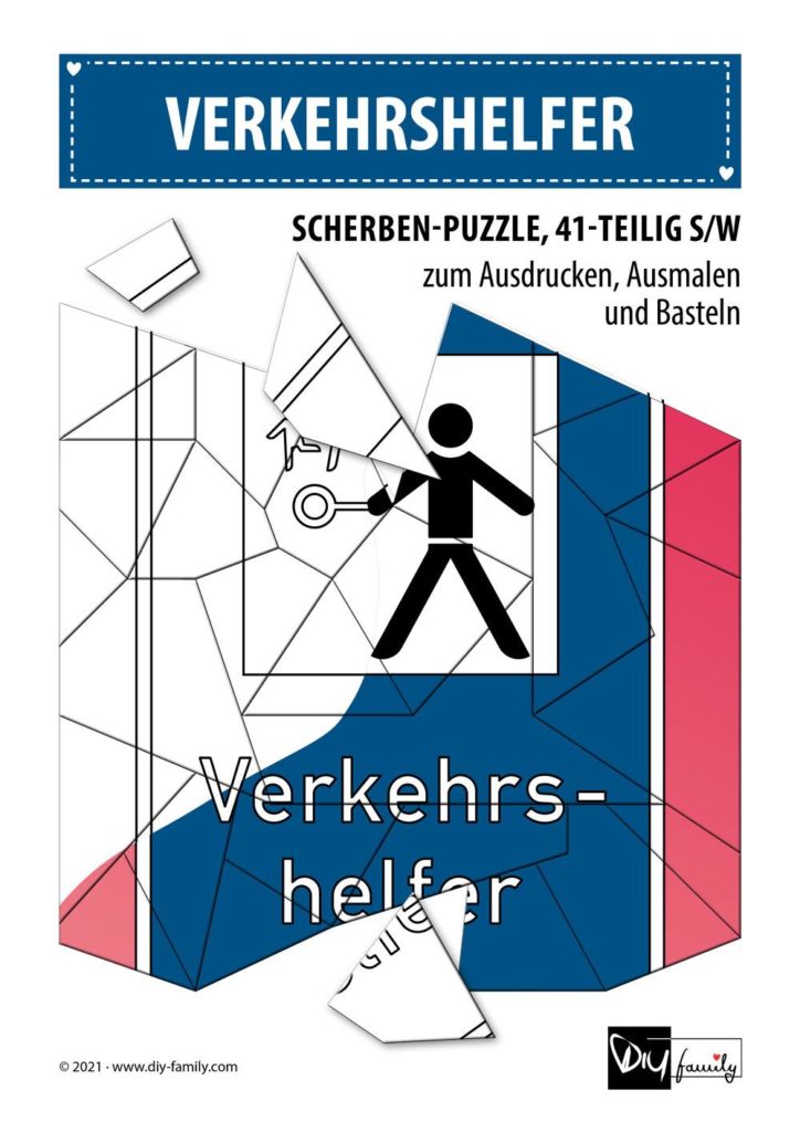 Verkehrshelfer – Scherben-Puzzle zum Ausdrucken, Ausschneiden und Ausmalen