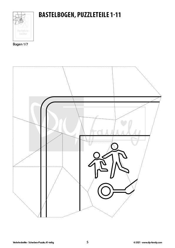 Verkehrshelfer – Scherben-Puzzle zum Ausdrucken, Ausschneiden und Ausmalen