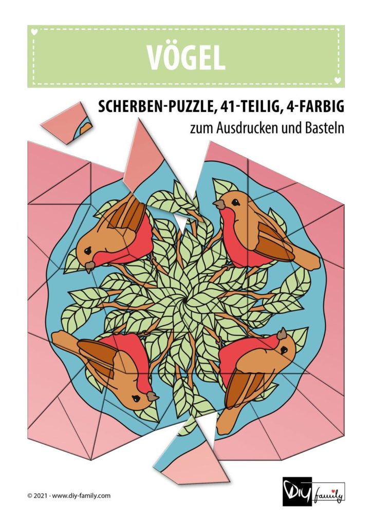 Vögel – Scherben-Puzzle zum Ausdrucken und Ausschneiden