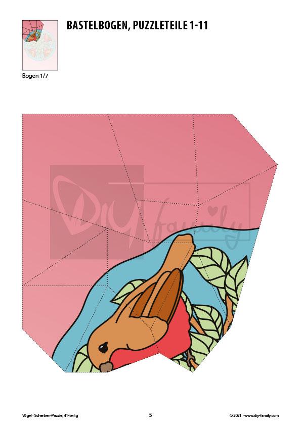 Vögel – Scherben-Puzzle zum Ausdrucken und Ausschneiden