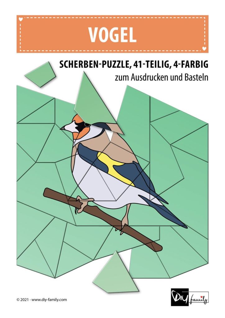 Vogel – Scherben-Puzzle zum Ausdrucken und Ausschneiden