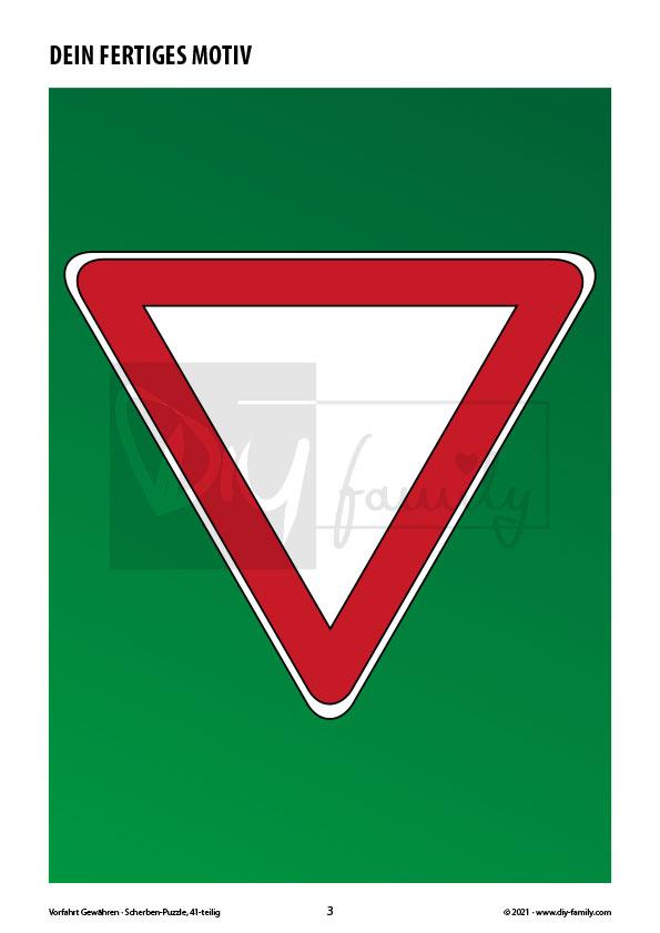 Vorfahrt gewähren – Scherben-Puzzle zum Ausdrucken, Ausschneiden und Ausmalen