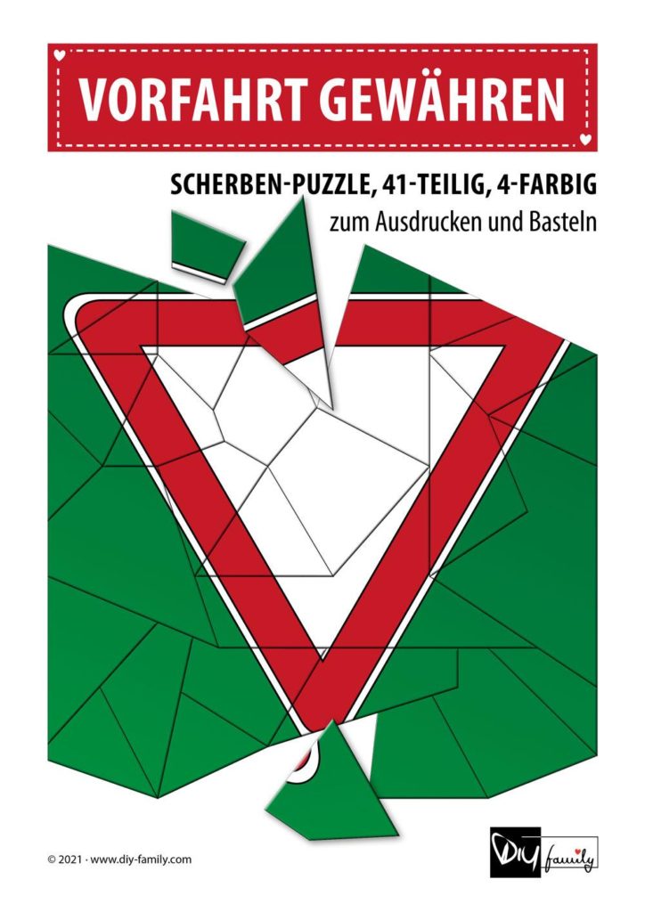 Vorfahrt gewähren – Scherben-Puzzle zum Ausdrucken und Ausschneiden