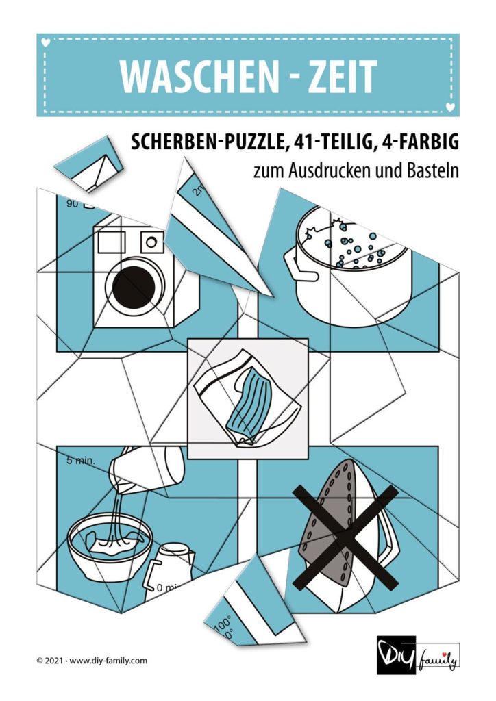 Waschen Zeit – Scherben-Puzzle zum Ausdrucken und Ausschneiden