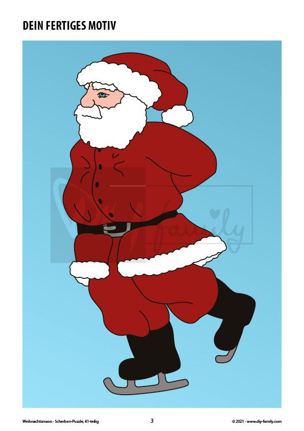 Weihnachtsmann – Scherben-Puzzle zum Ausdrucken, Ausschneiden und Ausmalen