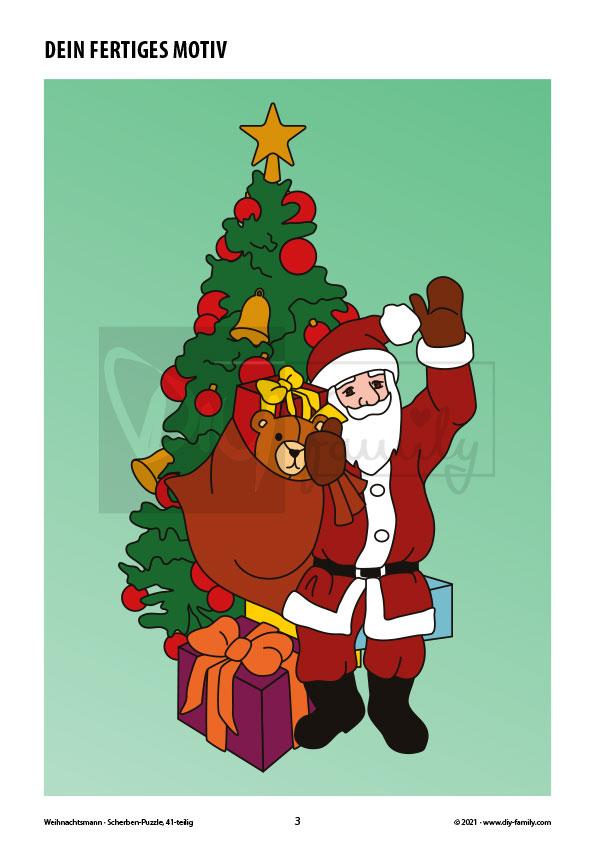 Weihnachtsmann – Scherben-Puzzle zum Ausdrucken, Ausschneiden und Ausmalen