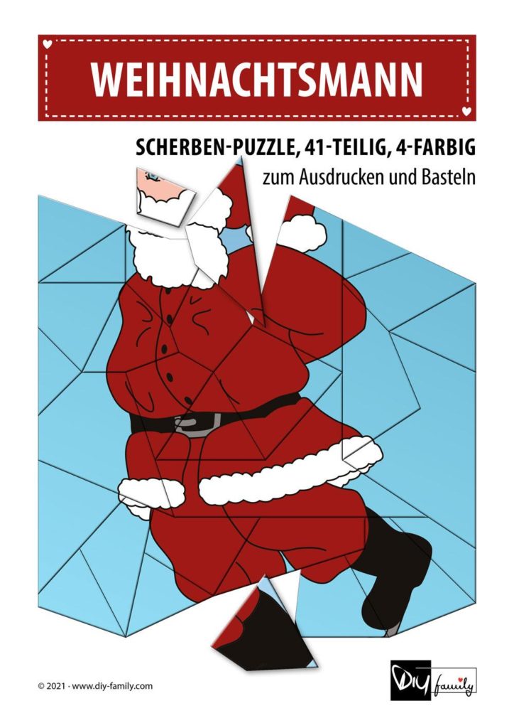 Weihnachtsmann – Scherben-Puzzle zum Ausdrucken und Ausschneiden