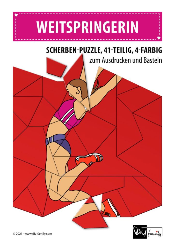 Weitspringerin – Scherben-Puzzle zum Ausdrucken und Ausschneiden