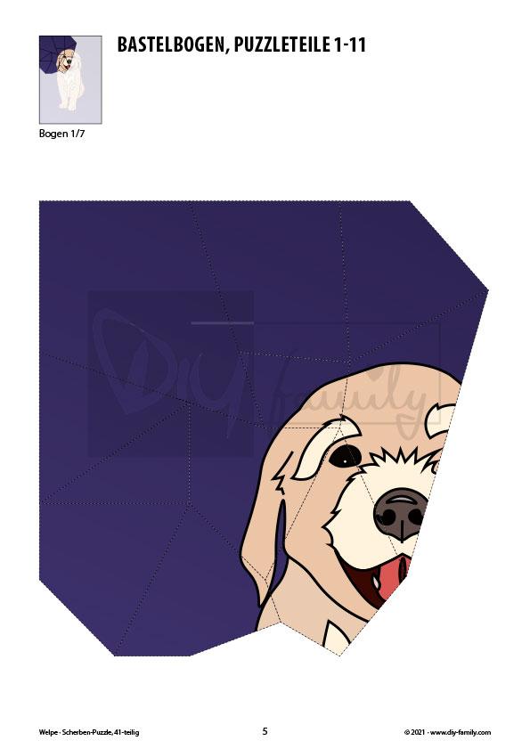 Welpe – Scherben-Puzzle zum Ausdrucken und Ausschneiden