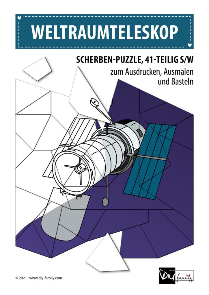 Weltraumteleskop – Scherben-Puzzle zum Ausdrucken, Ausschneiden und Ausmalen